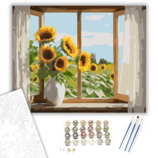 Számfestő.hu Napraforgók az Ablakban - számfestő készlet – 40×50 cm (Keretre feszítve) kreatív és készségfejlesztő