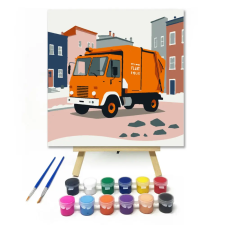 Számfestő.hu Narancssárga kukásautó - gyerek számfestő készlet – 40×40 cm (Keret nélkül) kreatív és készségfejlesztő