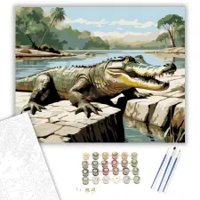 Számfestő.hu Nílusi Krokodil a Folyóparton - számfestő készlet – 60×70 cm (Keretre feszítve) kreatív és készségfejlesztő