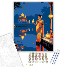 Számfestő.hu Nő Fényekkel a Tóparton - számfestő készlet – 40×50 cm (Keretre feszítve) kreatív és készségfejlesztő