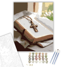 Számfestő.hu Nyitott Biblia és Kereszt - számfestő készlet – 40×50 cm (Keretre feszítve) kreatív és készségfejlesztő