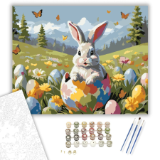 Számfestő.hu Nyuszi Színes Tojásban - számfestő készlet – 40×50 cm (Keretre feszítve) kreatív és készségfejlesztő