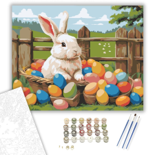 Számfestő.hu Nyuszi Színes Tojásokkal - számfestő készlet – 40×50 cm (Keretre feszítve) kreatív és készségfejlesztő
