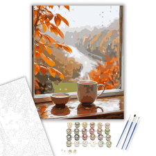Számfestő.hu Őszi Ablakpárkány Teával - számfestő készlet – 40×50 cm (Keretre feszítve) kreatív és készségfejlesztő