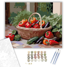 Számfestő.hu Paprikák és Padlizsánok Kosárban - számfestő készlet – 40×50 cm (Keretre feszítve) kreatív és készségfejlesztő