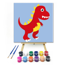 Számfestő.hu Piros Dínó - gyerek számfestő készlet – 20×20 cm (Keretre feszítve) kreatív és készségfejlesztő