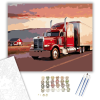 Számfestő.hu Piros és Króm Nyerges Kamion Naplementében - számfestő készlet – 40×50 cm (Keretre feszítve)