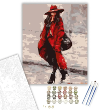 Számfestő.hu Piros kabátos nő - számfestő készlet – 60×70 cm (Keretre feszítve) kreatív és készségfejlesztő