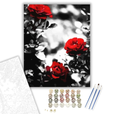 Számfestő.hu Piros-szürke rózsák - számfestő készlet – 40×50 cm (Keretre feszítve) kreatív és készségfejlesztő