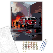 Számfestő.hu Piros Tűzoltóautó Éjszakai Bevetésen - számfestő készlet – 40×50 cm (Keretre feszítve) kreatív és készségfejlesztő