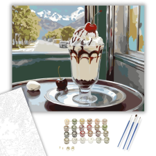 Számfestő.hu Retro Fagylaltkehely Cseresznyével - számfestő készlet – 40×50 cm (Keretre feszítve) kreatív és készségfejlesztő