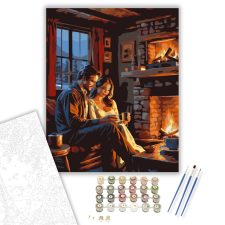 Számfestő.hu Romantikus Est Kandallóval - számfestő készlet – 40×50 cm (Keretre feszítve) kreatív és készségfejlesztő