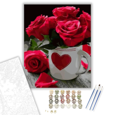 Számfestő.hu Rózsás bögre - számfestő készlet – 40×50 cm (Keretre feszítve) kreatív és készségfejlesztő