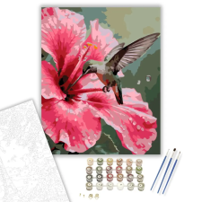 Számfestő.hu Rózsaszín Hibiszkusz és Kolibri - számfestő készlet – 50×60 cm (Keretre feszítve) kreatív és készségfejlesztő