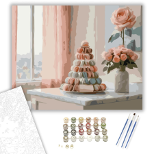 Számfestő.hu Rózsaszín Macaron Torony - számfestő készlet – 40×50 cm (Keretre feszítve) kreatív és készségfejlesztő