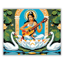 Számfestő.hu Saraswati Istennő Fehér Lótuszon - számfestő készlet kreatív és készségfejlesztő