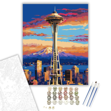 Számfestő.hu Space Needle Seattle Naplementében - számfestő készlet – 40×50 cm (Keretre feszítve) kreatív és készségfejlesztő