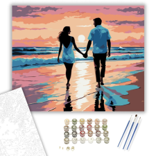 Számfestő.hu Szerelmespár a Tengerparton Naplementében - számfestő készlet – 40×50 cm (Keretre feszítve) kreatív és készségfejlesztő