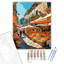 Számfestő.hu Szicíliai Piac Reggeli Fényben - számfestő készlet – 60×70 cm (Keretre feszítve) kreatív és készségfejlesztő