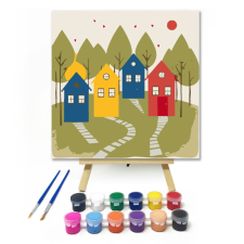 Számfestő.hu Színes falusi utackép - gyerek számfestő készlet – 20×20 cm (Keretre feszítve) kreatív és készségfejlesztő