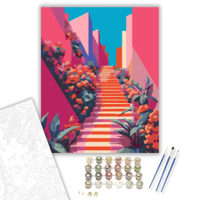 Számfestő.hu Színes Lépcsősor Növényekkel - számfestő készlet – 40×50 cm (Keretre feszítve) kreatív és készségfejlesztő