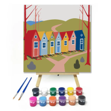 Számfestő.hu Színes otthonok völgye - gyerek számfestő készlet – 40×40 cm (Keretre feszítve) kreatív és készségfejlesztő
