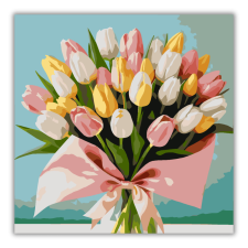 Számfestő.hu Színes tulipán csokor - számfestő készlet - keretre feszítve - 30x30 cm kreatív és készségfejlesztő