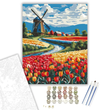 Számfestő.hu Színes Tulipánmező Szélmalommal - számfestő készlet – 80×100 cm (Keret nélkül) kreatív és készségfejlesztő