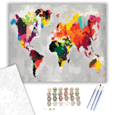 Számfestő.hu Szürke és Színes Világtérkép - számfestő készlet – 40×50 cm (Keretre feszítve) kreatív és készségfejlesztő