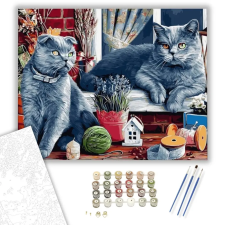 Számfestő.hu Szürke macskák - számfestő készlet – 50×60 cm (Keretre feszítve) kreatív és készségfejlesztő