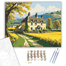 Számfestő.hu Tavaszi Falu Repceföldekkel - számfestő készlet – 40×50 cm (Keretre feszítve) kreatív és készségfejlesztő