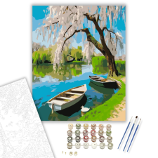 Számfestő.hu Tavaszi Folyópart Cseresznyefával - számfestő készlet – 40×50 cm (Keretre feszítve) kreatív és készségfejlesztő