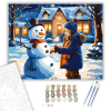 Számfestő.hu Téli Éj Gyermekkel és Hóemberrel - számfestő készlet – 40×50 cm (Keretre feszítve)