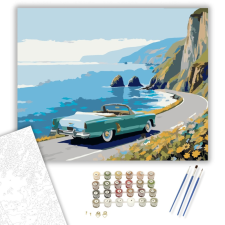Számfestő.hu Tengerparti Út Kabrióval - számfestő készlet – 40×50 cm (Keretre feszítve) kreatív és készségfejlesztő