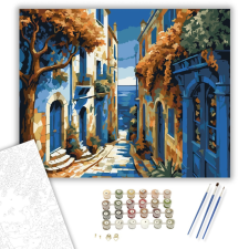 Számfestő.hu Tengerre Nyíló Színes Utcácska - számfestő készlet – 40×50 cm (Keretre feszítve) kreatív és készségfejlesztő