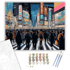 Számfestő.hu Tokió Shibuya Kereszteződés Éjszaka - számfestő készlet – 40×50 cm (Keretre feszítve) kreatív és készségfejlesztő