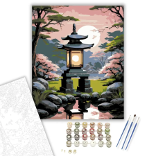 Számfestő.hu Tradicionális Kőlámpás Japán Kertben - számfestő készlet – 60×70 cm (Keretre feszítve) kreatív és készségfejlesztő