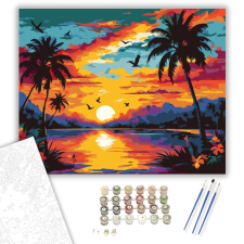 Számfestő.hu Trópusi Naplemente Pálmafákkal - számfestő készlet – 40×50 cm (Keretre feszítve) kreatív és készségfejlesztő