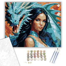 Számfestő.hu Turkiz Sárkány és Lány - számfestő készlet – 40×50 cm (Keretre feszítve) kreatív és készségfejlesztő