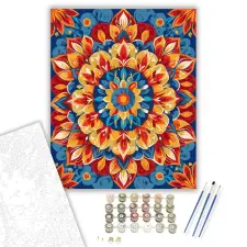 Számfestő.hu Tüzes Mandala Élénk Színkombinációval - számfestő készlet – 40×50 cm (Keretre feszítve) kreatív és készségfejlesztő