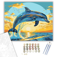 Számfestő.hu Ugró Delfin a Naplementében - számfestő készlet – 40×50 cm (Keretre feszítve) kreatív és készségfejlesztő