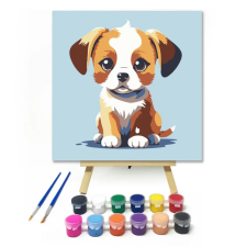 Számfestő.hu Vidám kölyök kutya - gyerek számfestő készlet – 30×30 cm (Keretre feszítve) kreatív és készségfejlesztő
