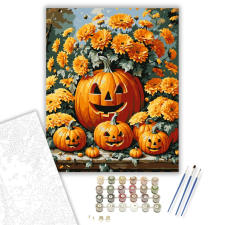 Számfestő.hu Vidám töklámpások virágokkal - számfestő készlet – 40×50 cm (Keretre feszítve) kreatív és készségfejlesztő