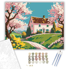 Számfestő.hu Virágzó Tavaszi Otthon - számfestő készlet – 40×50 cm (Keretre feszítve) kreatív és készségfejlesztő