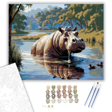 Számfestő.hu Vízparti Víziló - számfestő készlet – 40×50 cm (Keretre feszítve) kreatív és készségfejlesztő