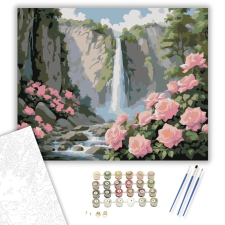 Számfestő.hu Zuhogó Vízesés és Rózsakert - számfestő készlet – 40×50 cm (Keretre feszítve) kreatív és készségfejlesztő