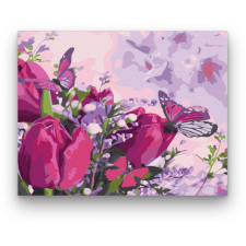 Számfestő Lila Tulipán Pillangókkal - számfestő készlet kreatív és készségfejlesztő