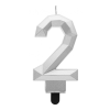 Számok Ezüst 2-es Diamond Metallic számgyertya, tortagyertya