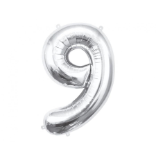 Számok Ezüst Silver 9-es szám fólia lufi 85 cm party kellék