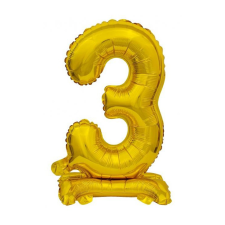 Számok Gold, Arany mini 3-as szám fólia lufi talppal 38 cm party kellék